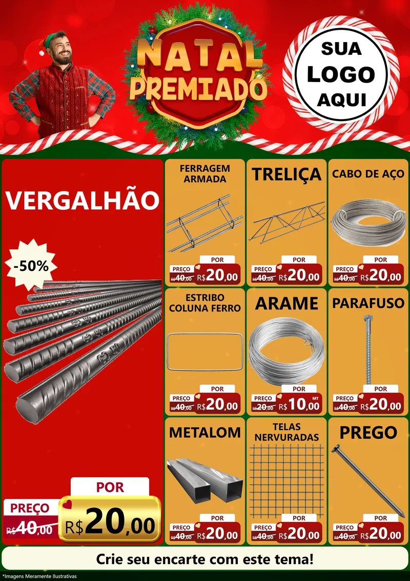 Modelo de Encarte para Encarte A4 Vertical com o tema Natal Premiado para Ferragens