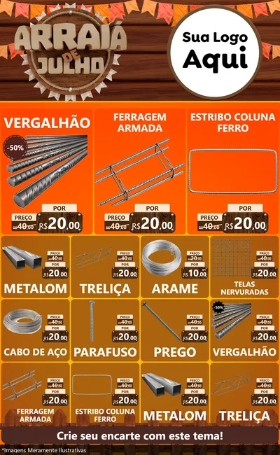 Modelo de Encarte para Encarte Grande com o tema Arraiá de Julho - Junina para Ferragens