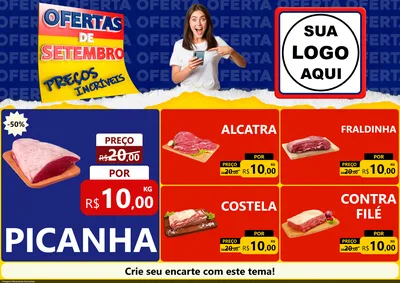 Modelo de Encarte para Encarte A4 Horizontal com o tema Ofertas de Setembro - Preços Incríveis para Açougue