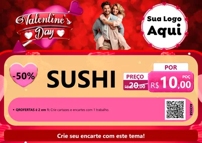 Modelo de Cartaz para Cartaz A4 Horizontal com o tema Valentine's Day para Comida japonesa