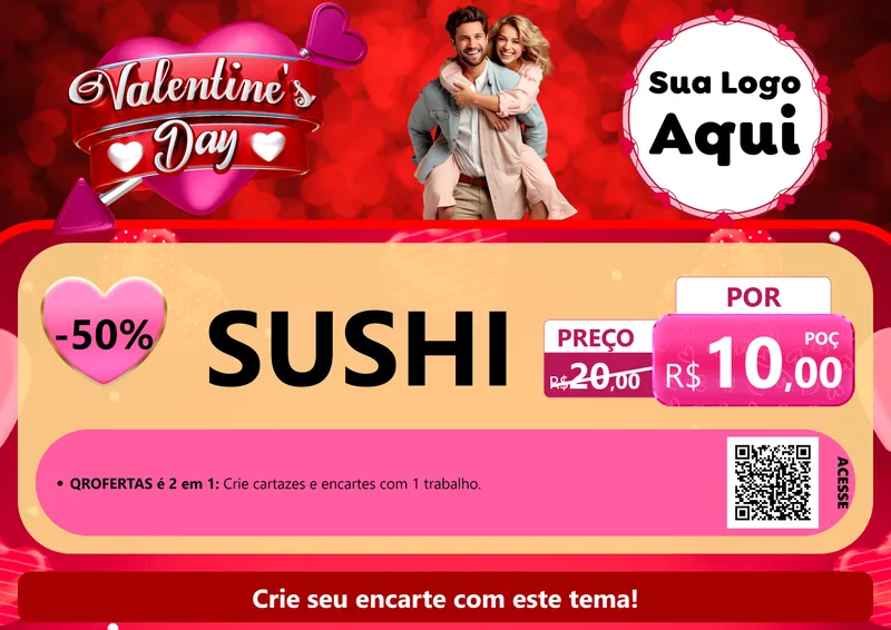 Modelo de Cartaz para Cartaz A4 Horizontal com o tema Valentine's Day para Comida japonesa