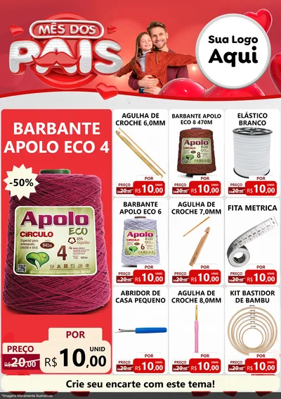 Modelo de Encarte para Encarte A4 Vertical com o tema Mês dos Pais para Armarinho e Aviamentos