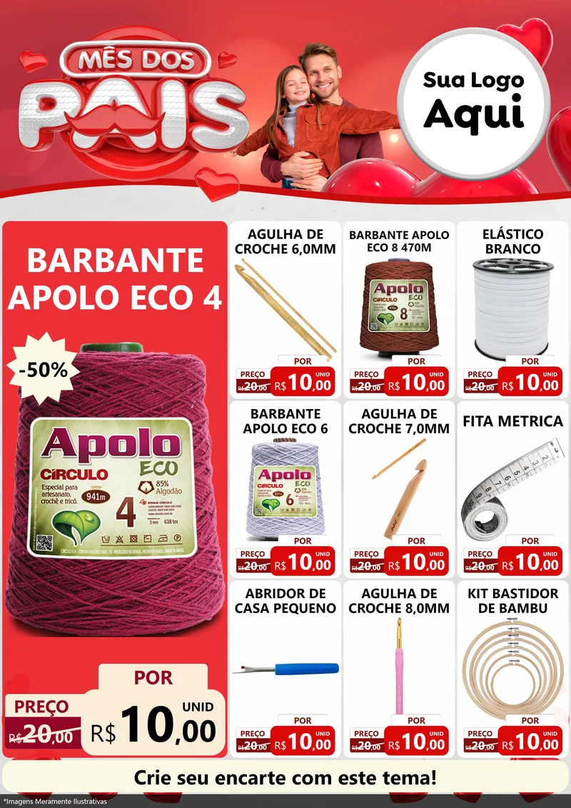 Modelo de Encarte para Encarte A4 Vertical com o tema Mês dos Pais para Armarinho e Aviamentos