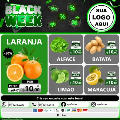 Modelo de Rede Social para Feed Facebook com o tema Black Week para Hortifrúti