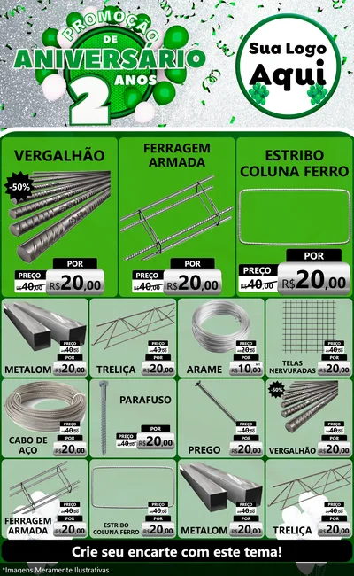 Modelo de Encarte para Encarte Grande com o tema Promoção de Aniversário - 2 Anos para Ferragens