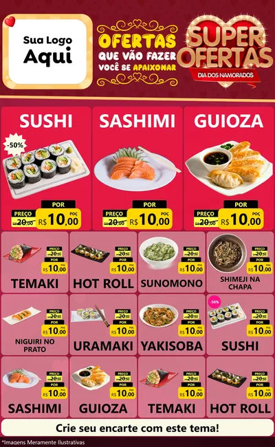 Modelo de Encarte para Encarte Grande com o tema Dia dos Namorados para Comida japonesa