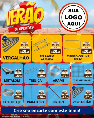 Modelo de Rede Social para Feed Instagram com o tema Verão de Ofertas para Ferragens