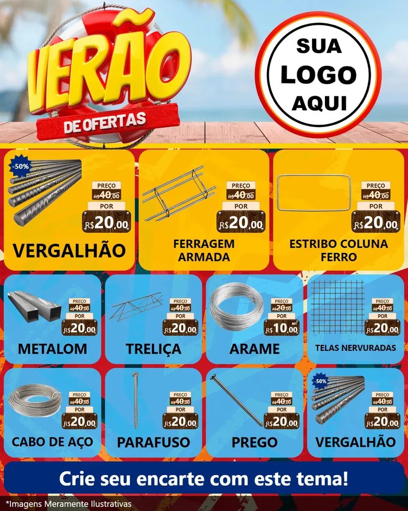 Modelo de Rede Social para Feed Instagram com o tema Verão de Ofertas para Ferragens