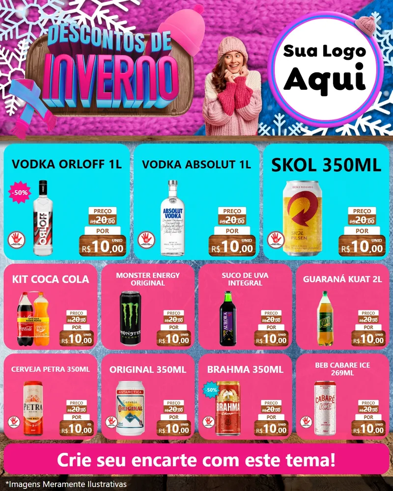 Modelo de Rede Social para Feed Instagram com o tema Descontos de Inverno para Distribuidora de bebidas