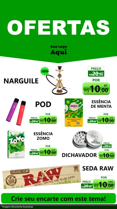 Modelo de TV para TV Vertical com o tema Ofertas Verde Cartaz para Tabacaria
