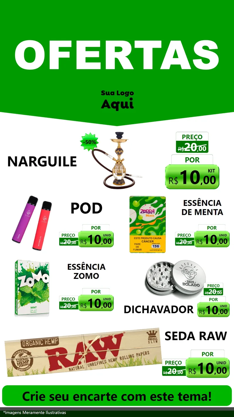Modelo de TV para TV Vertical com o tema Ofertas Verde Cartaz para Tabacaria