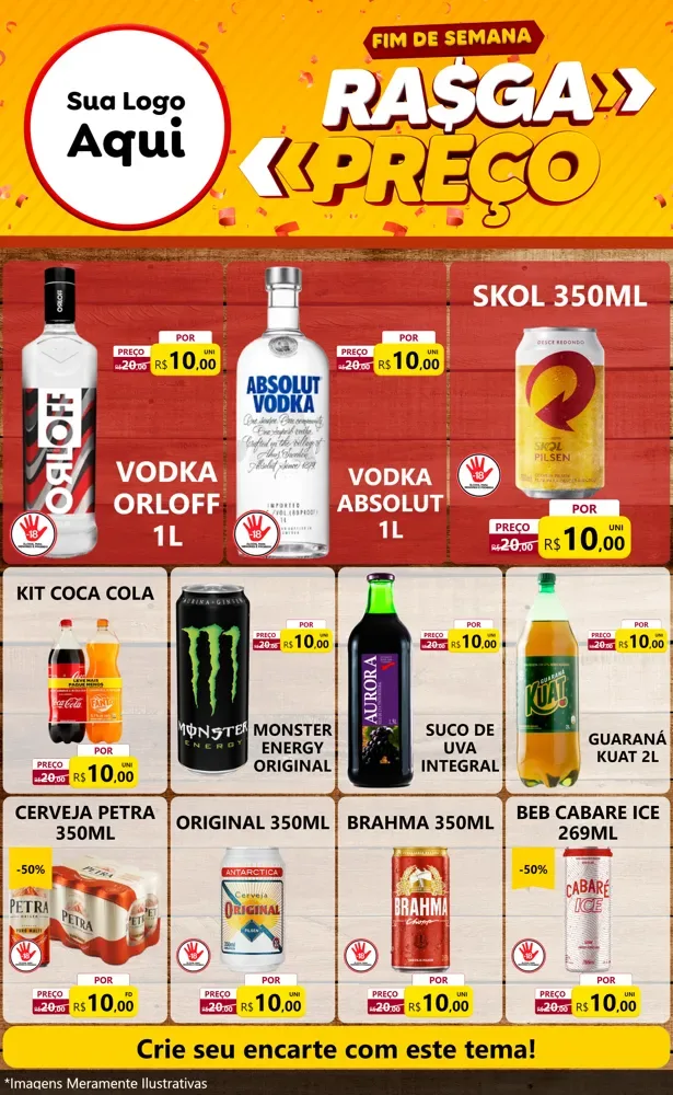 Modelo de Encarte para Encarte Grande com o tema Fim de Semana Rasga Preços para Distribuidora de bebidas