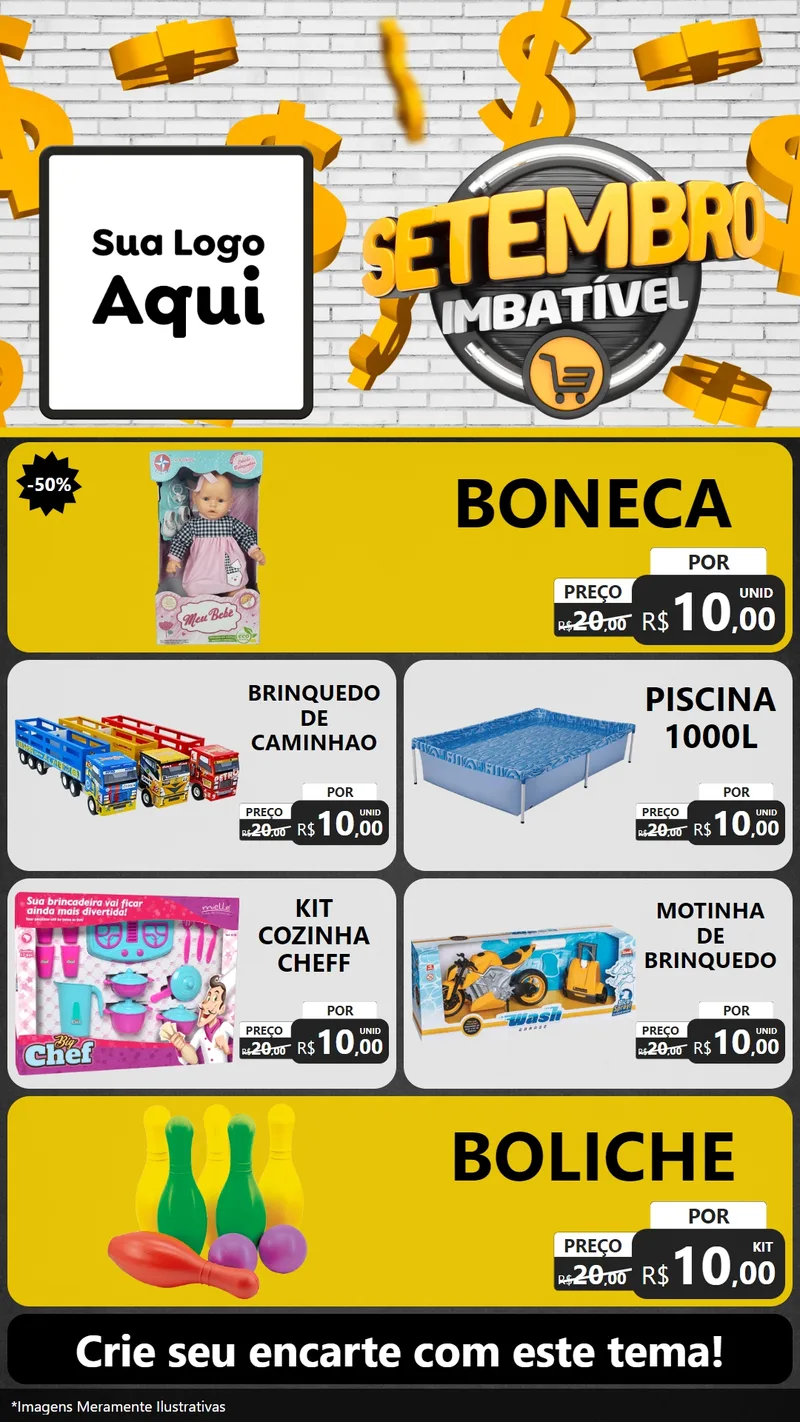Modelo de TV para TV Vertical com o tema Setembro Imbatível para Brinquedos