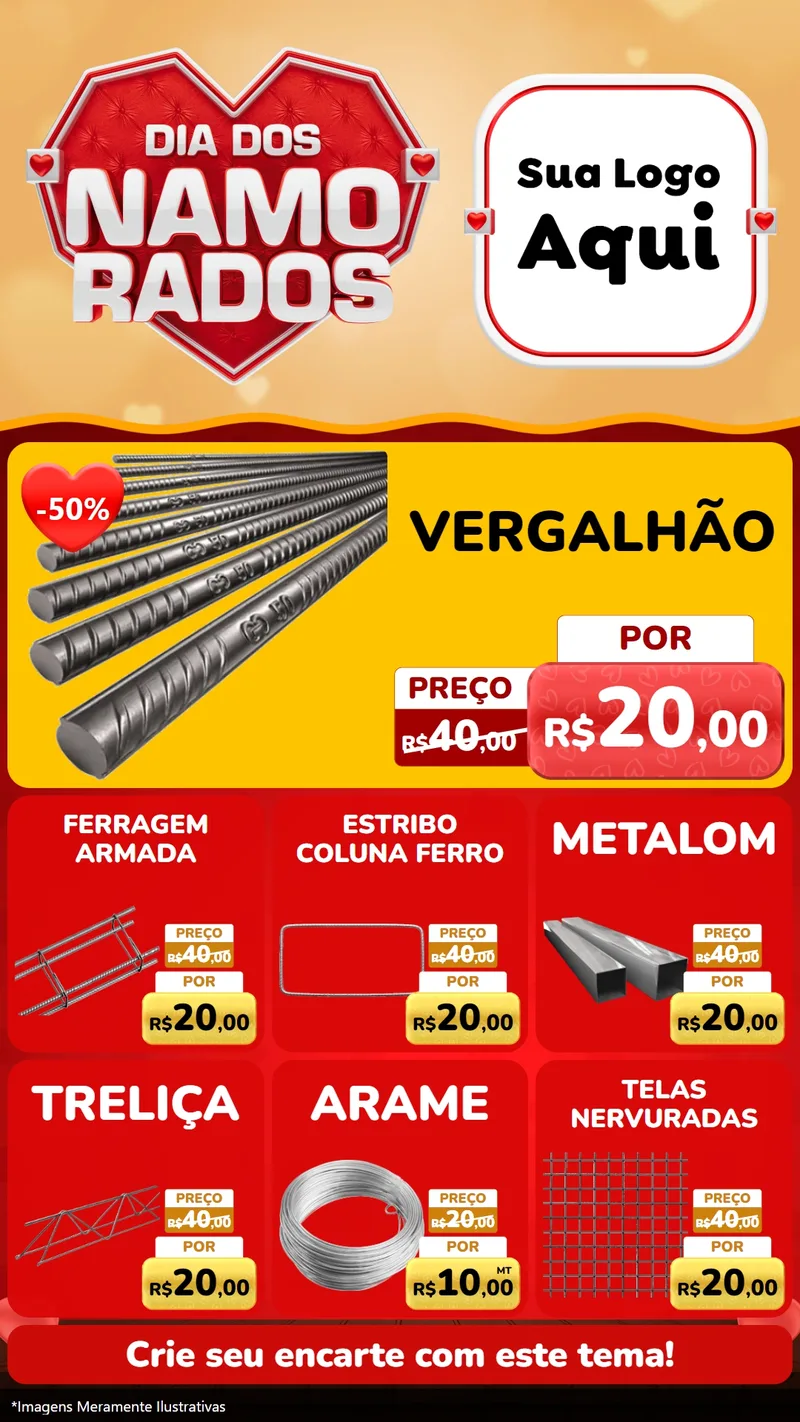 Modelo de Rede Social para Stories com o tema Dia dos Namorados para Ferragens