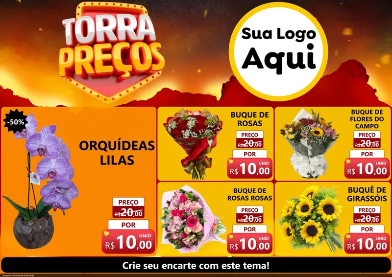 Modelo de Encarte para Encarte A4 Horizontal com o tema Torra Preços para Floricultura e jardim