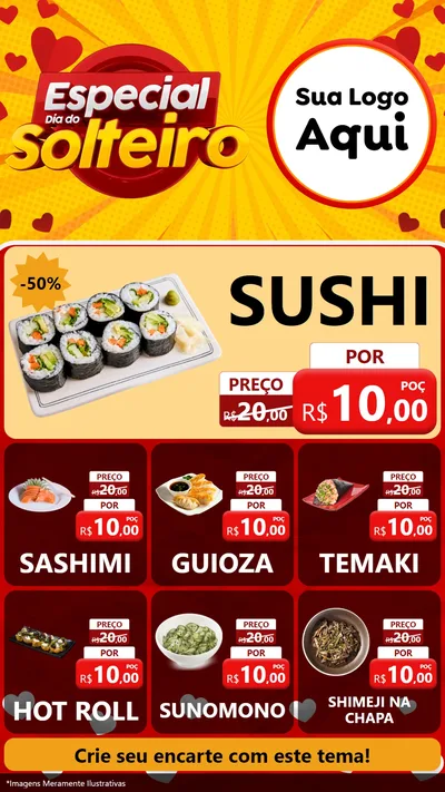 Modelo de Rede Social para Stories com o tema Especial Dia do Solteiro para Comida japonesa