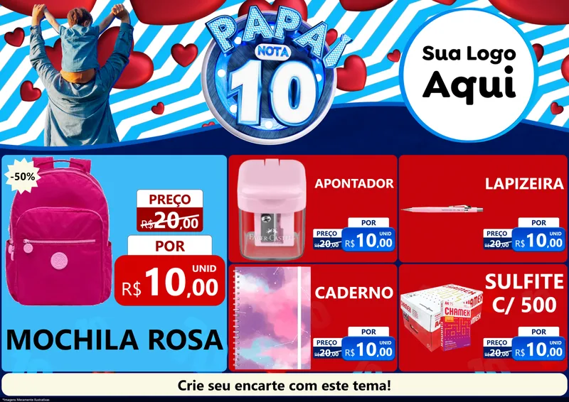 Modelo de Encarte para Encarte A4 Horizontal com o tema Papai Nota 10 para Papelaria