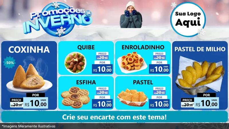 Modelo de TV para TV Horizontal com o tema Promoções de Inverno para Salgadaria