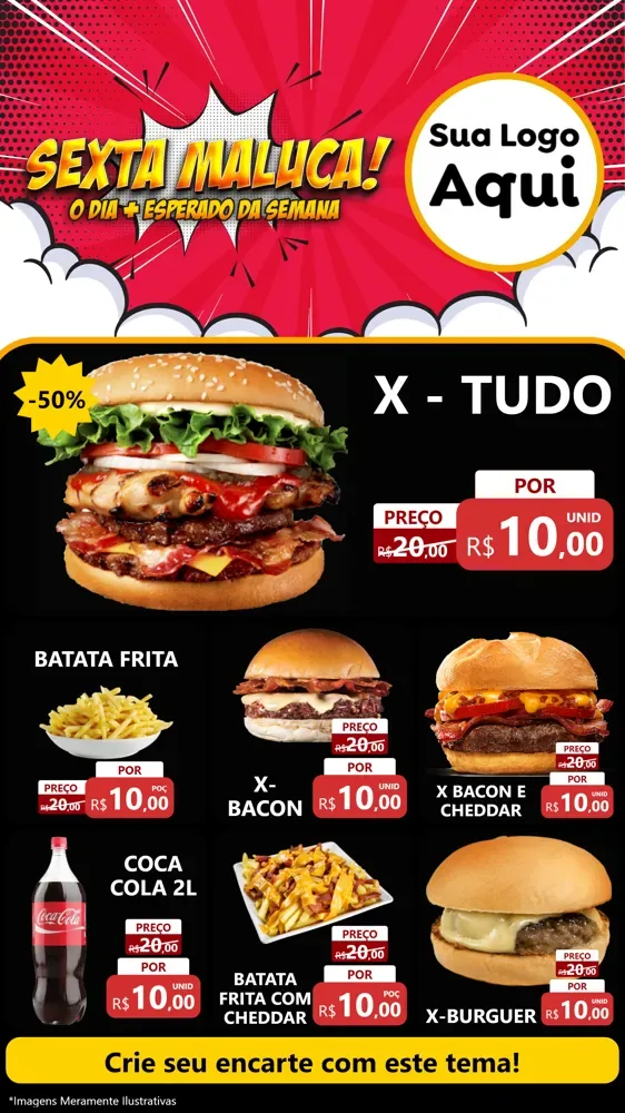 Modelo de Rede Social para Stories com o tema Sexta Maluca! para Hamburgueria