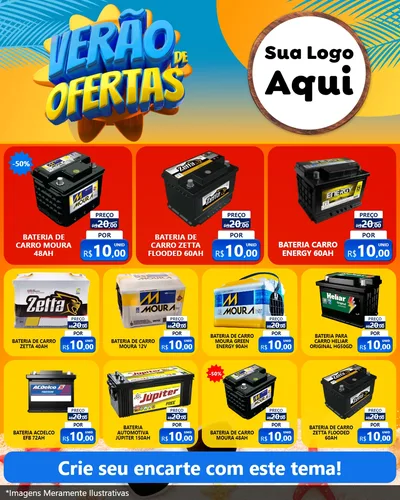 Modelo de Rede Social para Feed Instagram com o tema Verão de Ofertas para Baterias Elétricas
