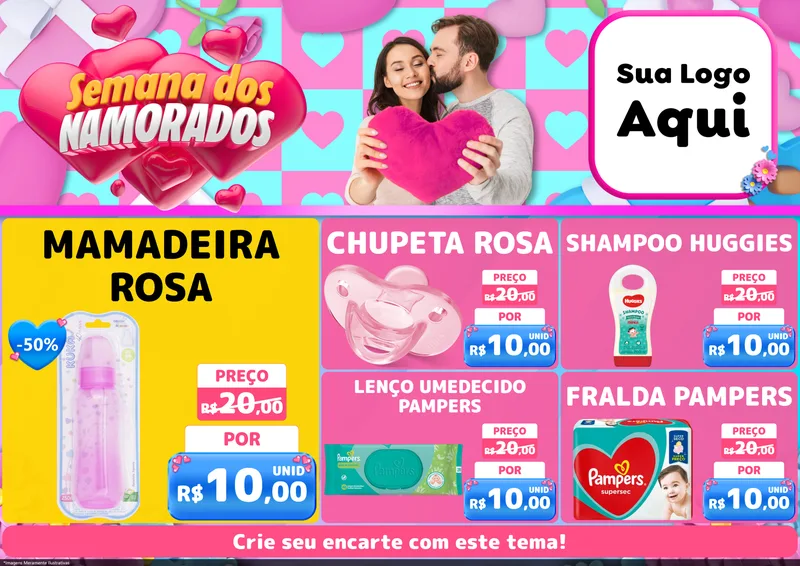 Modelo de Encarte para Encarte A4 Horizontal com o tema Semana dos Namorados para Bebês