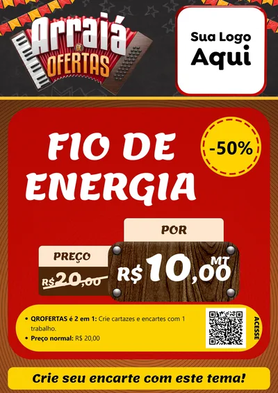 Modelo de Cartaz para Cartaz A4 Vertical com o tema Arraiá de Ofertas - Junina para Materiais Elétricos