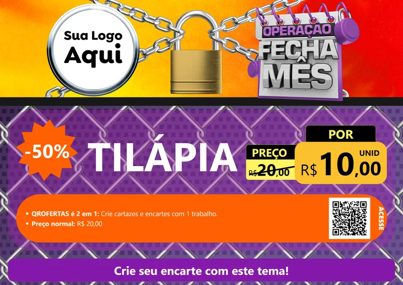 Modelo de Cartaz para Cartaz A4 Horizontal com o tema Operação Fecha Mês para Peixaria