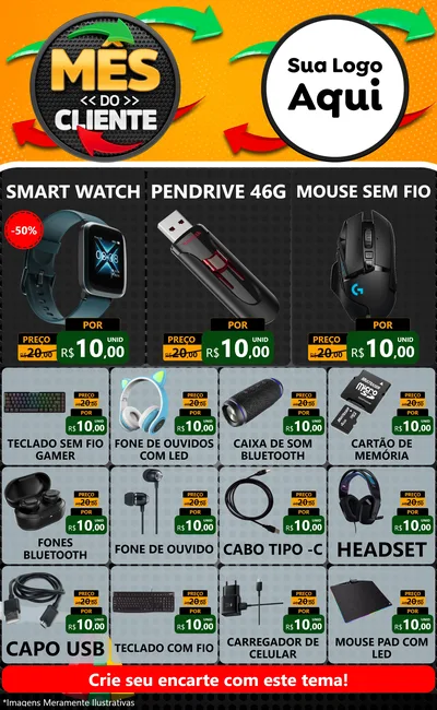 Modelo de Encarte para Encarte Grande com o tema Mês do Cliente para Informática