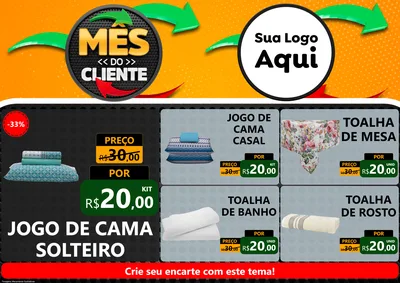 Modelo de Encarte para Encarte A4 Horizontal com o tema Mês do Cliente para Cama, Mesa e Banho