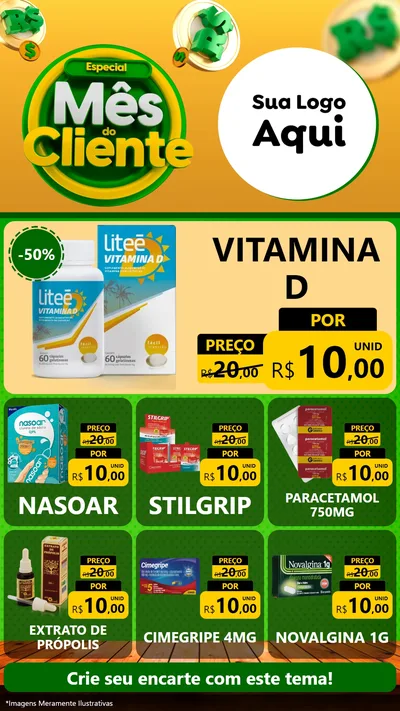 Modelo de Rede Social para Stories com o tema Especial Mês do Cliente para Farmácia