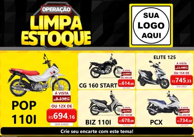 Modelo de Encarte para Encarte A4 Horizontal com o tema Operação Limpa Estoque para Concessionaria de Motos