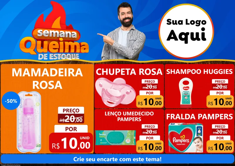 Modelo de Encarte para Encarte A4 Horizontal com o tema Semana Queima de Estoque para Bebês