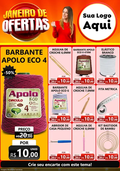 Modelo de Encarte para Encarte A4 Vertical com o tema Janeiro de Ofertas para Armarinho e Aviamentos