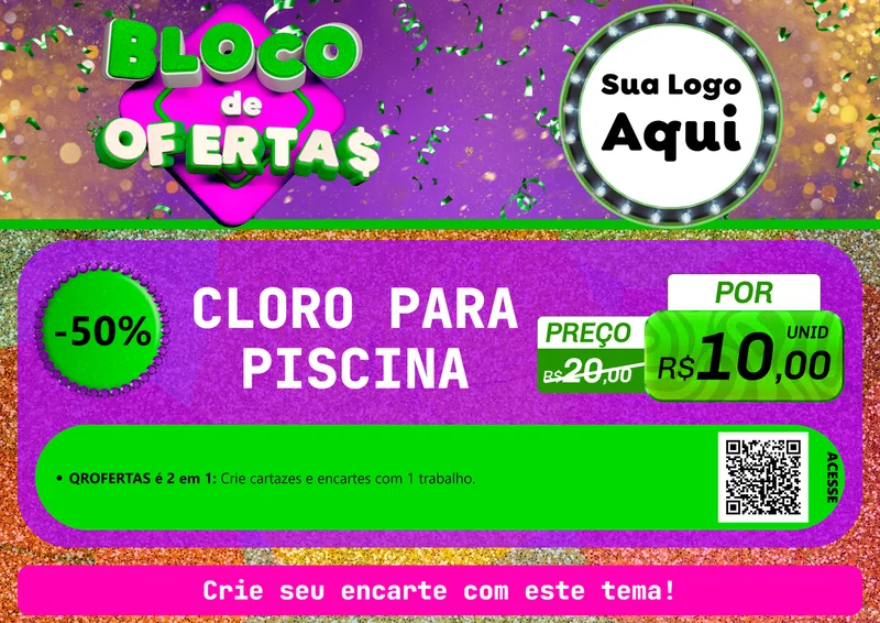 Modelo de Cartaz para Cartaz A4 Horizontal com o tema Bloco de Ofertas para Produtos para Piscina
