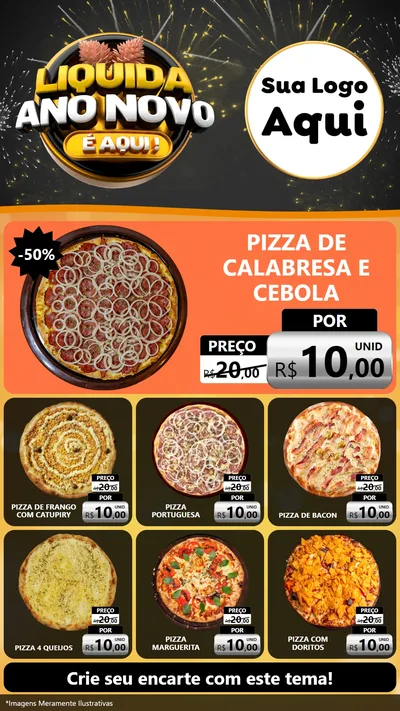 Modelo de Rede Social para Stories com o tema Liquida Ano Novo É Aqui! para Pizzaria