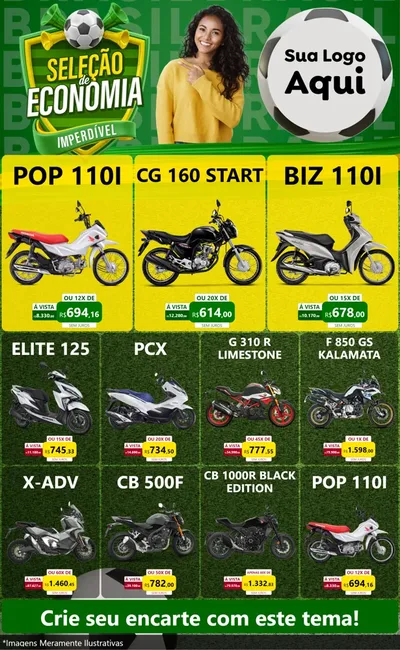 Modelo de Encarte para Encarte Grande com o tema Seleção de Economia - Copa para Concessionaria de Motos