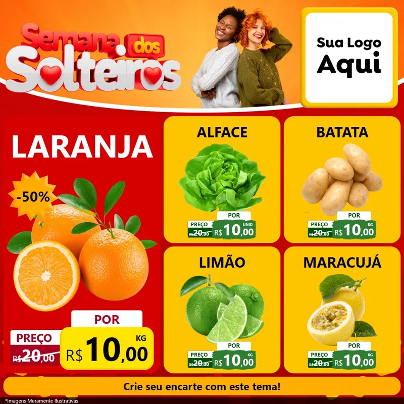 Modelo de Rede Social para Feed Facebook com o tema Semana dos Solteiros para Hortifrúti