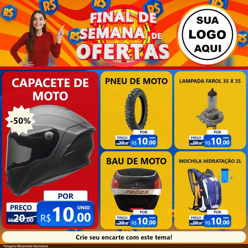 Modelo de Rede Social para Feed Facebook com o tema Final de Semana de Ofertas para Moto peças