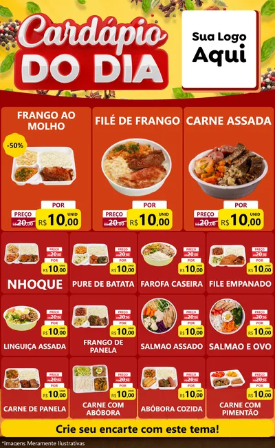 Modelo de Encarte para Encarte Grande com o tema Cardápio do Dia para Restaurante