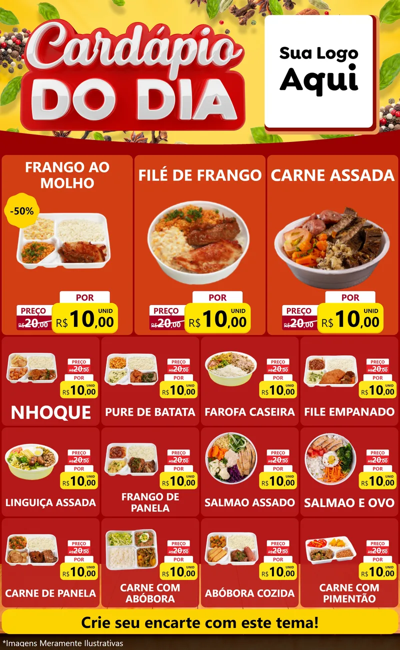 Modelo de Encarte para Encarte Grande com o tema Cardápio do Dia para Restaurante