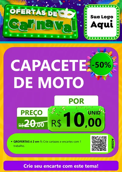 Modelo de Cartaz para Cartaz A4 Vertical com o tema Ofertas de Carnaval para Moto peças