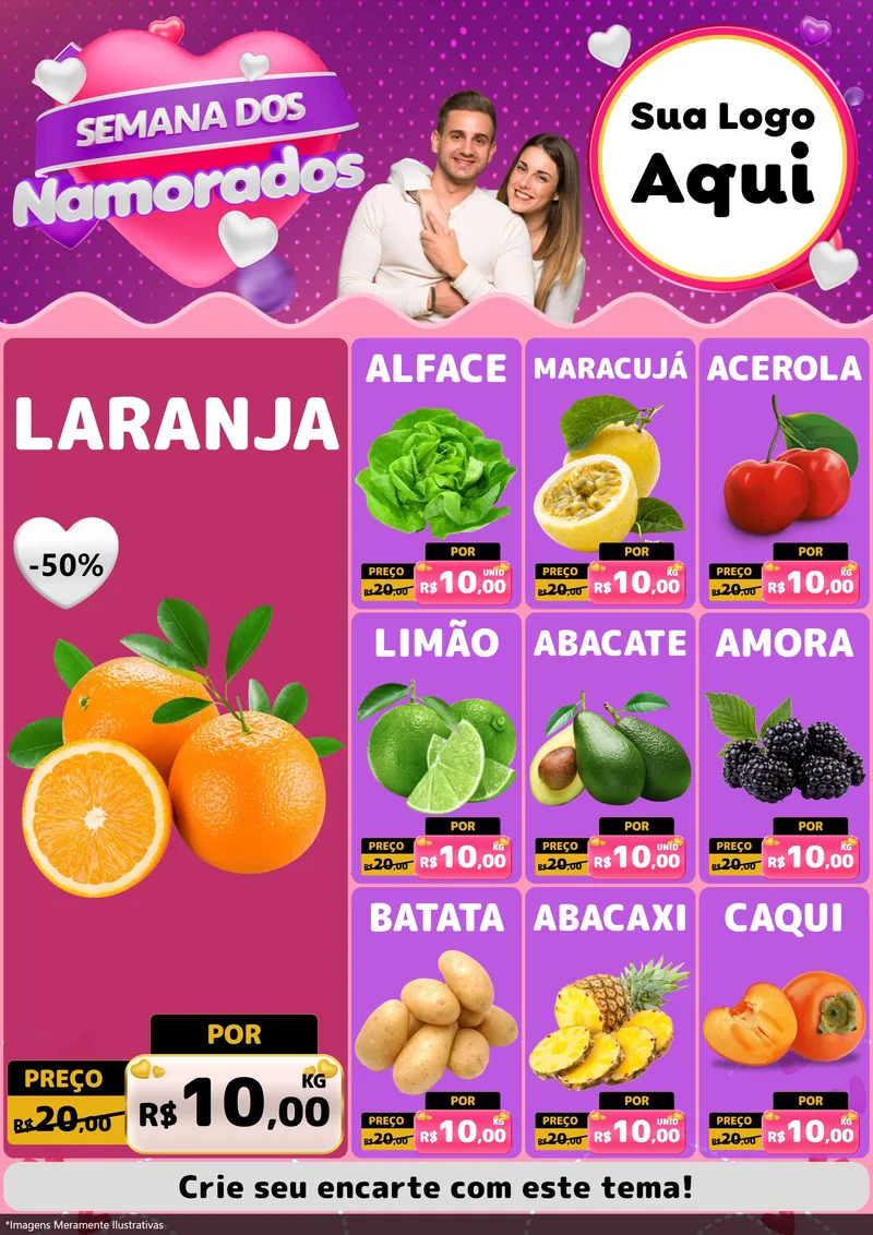 Modelo de Encarte para Encarte A4 Vertical com o tema Semana dos Namorados para Hortifrúti