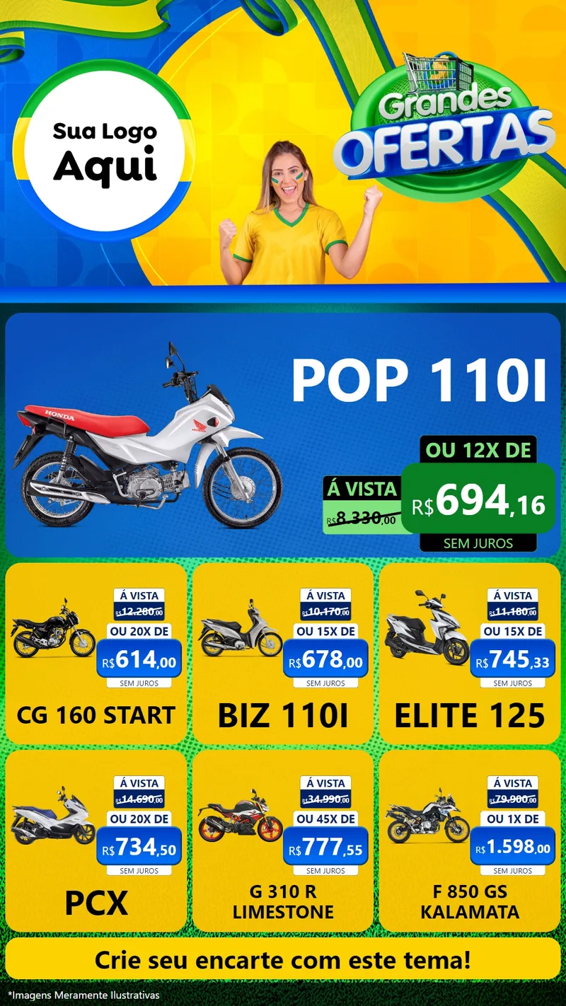 Modelo de Rede Social para Stories com o tema Grandes Ofertas para Concessionaria de Motos