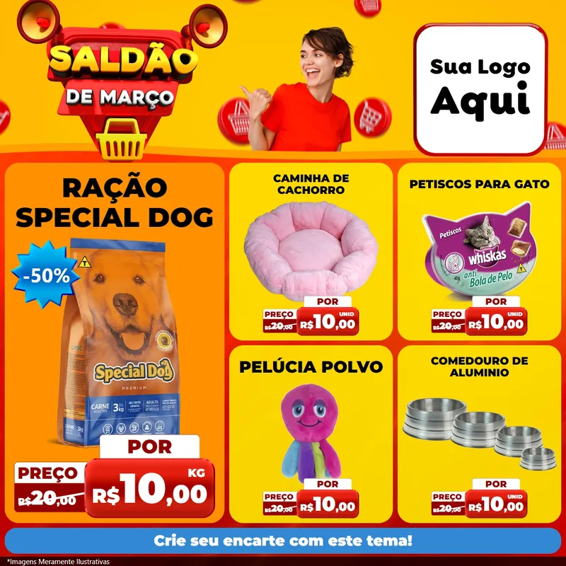 Modelo de Rede Social para Feed Facebook com o tema Saldão de Março para Pet Shop