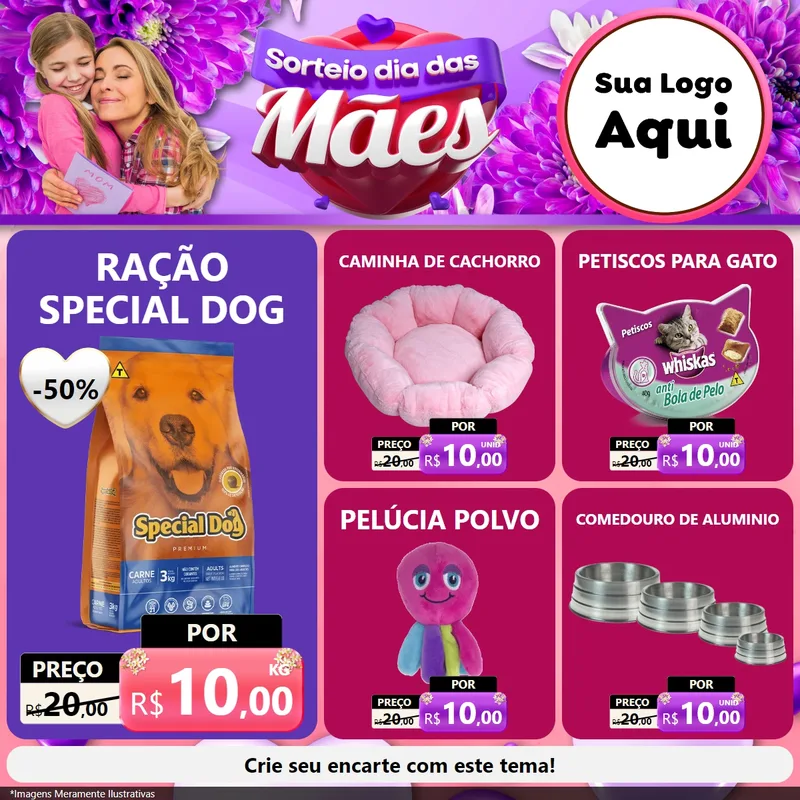 Modelo de Rede Social para Feed Facebook com o tema Sorteio Dia das Mães para Pet Shop