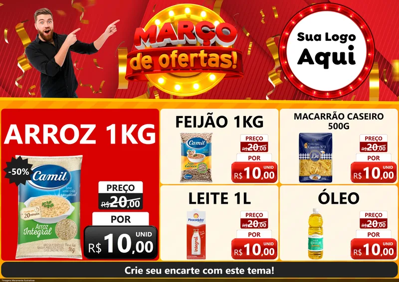 Modelo de Encarte para Encarte A4 Horizontal com o tema Março de Ofertas! para Supermercado