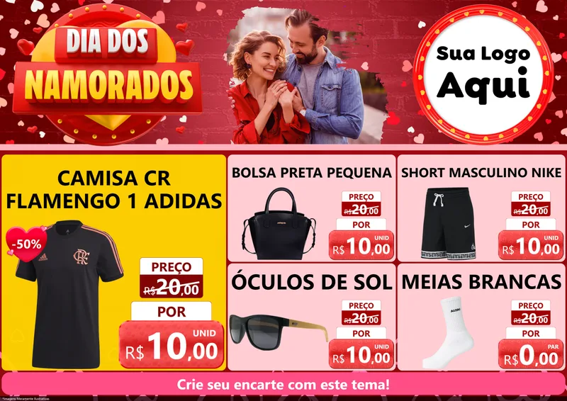 Modelo de Encarte para Encarte A4 Horizontal com o tema Dia Dos Namorados para Roupas e acessórios