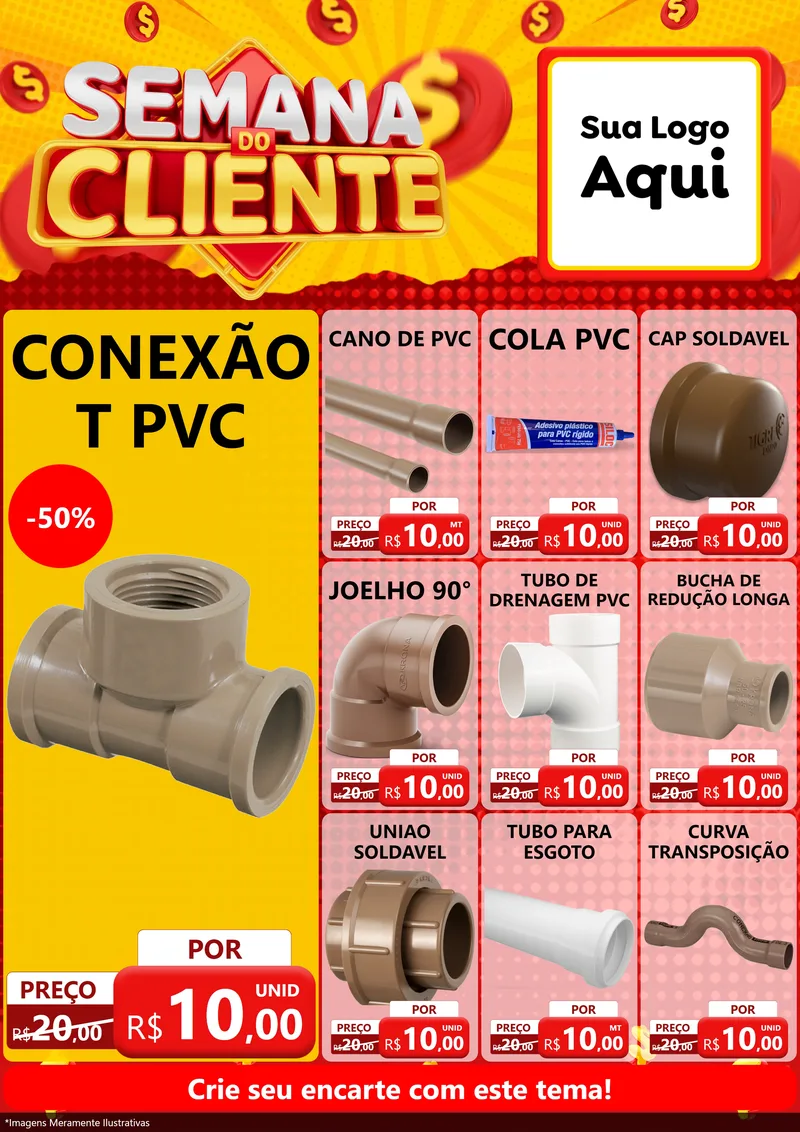 Modelo de Encarte para Encarte A4 Vertical com o tema Semana do Cliente para Tubos e conexões