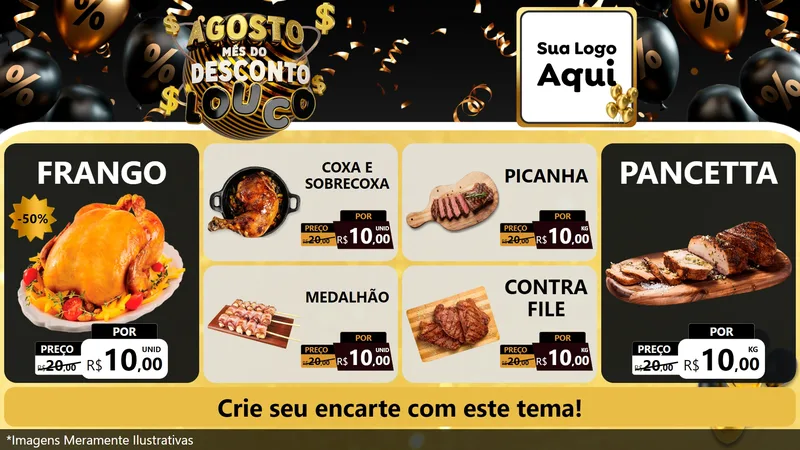 Modelo de TV para TV Horizontal com o tema Agosto Mês do Desconto Louco para Assados