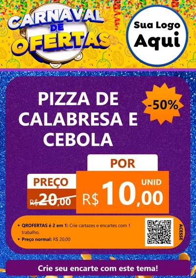 Modelo de Cartaz para Cartaz A4 Vertical com o tema Carnaval de Ofertas para Pizzaria